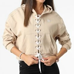 Acheter 🌟 Sweat Capuche Femme Laced HK5058 Beige de Adidas Originals ✨