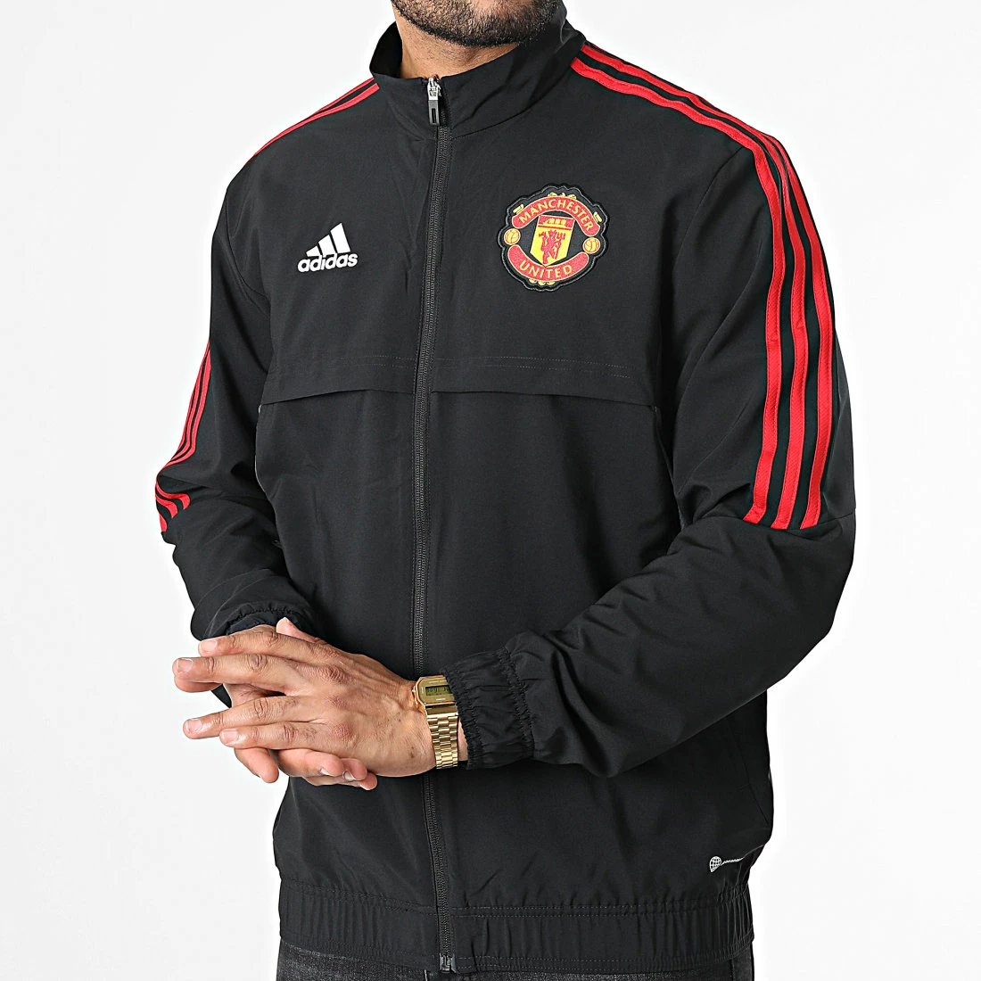 Offres 🌟 Veste Zippée A Bandes Manchester United FC H64037 Noir de Adidas Performance ⭐ 5 Offres 🌟 Veste Zippée A Bandes Manchester United FC H64037 Noir de Adidas Performance ⭐ – Image 3