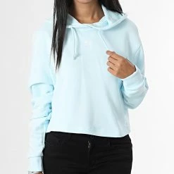Bon marché 😉 Sweat Capuche Crop Femme HM1827 Bleu Ciel de Adidas Originals 🎁
