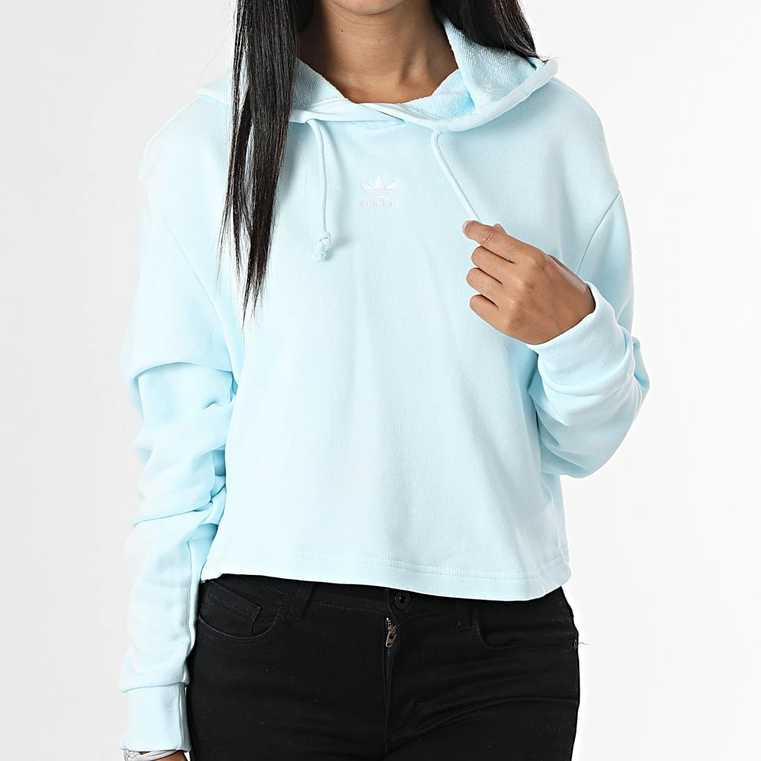 Bon marché 😉 Sweat Capuche Crop Femme HM1827 Bleu Ciel de Adidas Originals 🎁 3 Bon marché 😉 Sweat Capuche Crop Femme HM1827 Bleu Ciel de Adidas Originals 🎁