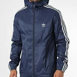 Meilleure vente 👍 Veste Zippée Capuche A Bandes Lock Up HL2195 Bleu Marine de Adidas Originals 🥰