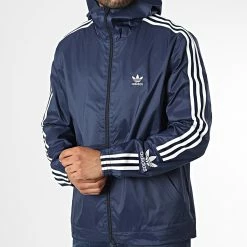 Meilleure vente 👍 Veste Zippée Capuche A Bandes Lock Up HL2195 Bleu Marine de Adidas Originals 🥰 -Pas Cher adidas Magasin adidas 336393 HL2195 20220909T151657 03