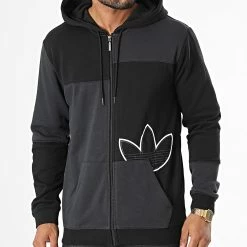 Budget 💯 Sweat Zippé Capuche Sport HE7050 Noir Gris Anthracite de Adidas Originals 💯