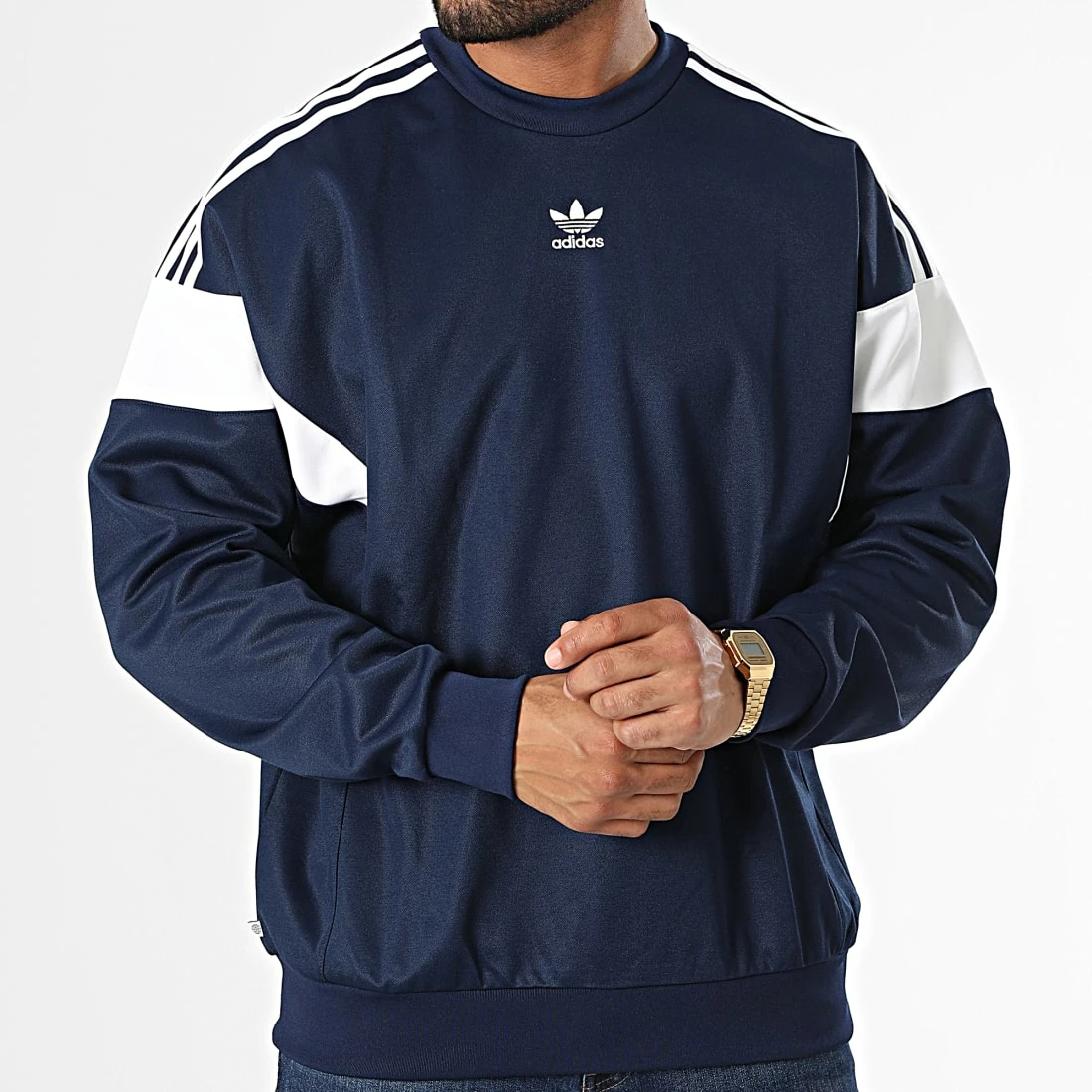 Promo 🛒 Sweat Crewneck A Bandes Cutline HN6116 Bleu Marine de Adidas Originals 🥰 5 Promo 🛒 Sweat Crewneck A Bandes Cutline HN6116 Bleu Marine de Adidas Originals 🥰 – Image 3
