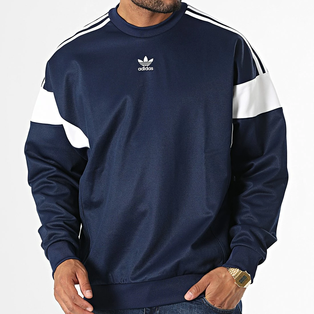 Promo 🛒 Sweat Crewneck A Bandes Cutline HN6116 Bleu Marine de Adidas Originals 🥰 7 Promo 🛒 Sweat Crewneck A Bandes Cutline HN6116 Bleu Marine de Adidas Originals 🥰 – Image 5