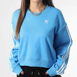 Meilleur prix ✨ Sweat Crewneck A Bandes Femme Crop HN3641 Bleu de Adidas Originals 😉 -Pas Cher adidas Magasin adidas 338325 HN3641 20221021T155301 05