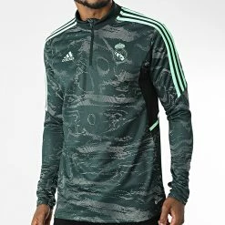 De gros 🌟 Veste Col Zippé HD1205 Real Madrid Vert de Adidas Performance 💯