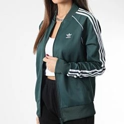 Coupon 😉 Veste Zippée A Bandes Femme HN5890 Vert de Adidas Originals ✨