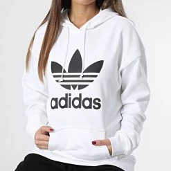 Sortie 🧨 Sweat Capuche Femme Trefoil HN8329 Blanc de Adidas Originals 😍