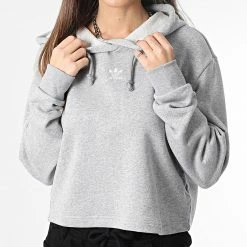 Sortie 🎁 Sweat Capuche Femme Crop HM1835 Gris Chiné de Adidas Originals 🎉 -Pas Cher adidas Magasin adidas 339597 HM1835 20221021T155425 03