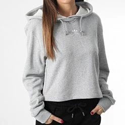 Sortie 🎁 Sweat Capuche Femme Crop HM1835 Gris Chiné de Adidas Originals 🎉 -Pas Cher adidas Magasin adidas 339597 HM1835 20221021T155428 05