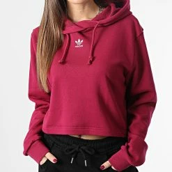 Coupon 🛒 Sweat Capuche Femme Crop HM1825 Bordeaux de Adidas Originals 😀 -Pas Cher adidas Magasin adidas 340444 HM1825 20221021T155202 03