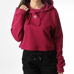 Coupon 🛒 Sweat Capuche Femme Crop HM1825 Bordeaux de Adidas Originals 😀 -Pas Cher adidas Magasin adidas 340444 HM1825 20221021T155205 05