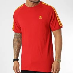 De gros 🔥 Tee 👕 Shirt A Bandes HK7419 Rouge de Adidas Originals 🔔