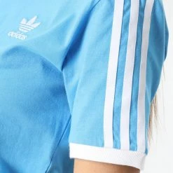 Acheter 🔥 Tee 👕 Shirt A Bandes Femme 3 STripes HL6690 Bleu Ciel de Adidas Originals 🧨 -Pas Cher adidas Magasin adidas 341233 HL6690 20221118T161146 04