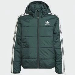 Meilleure affaire 🧨 Doudoune Capuche A Bandes Enfant HK0386 Vert de Adidas Originals 🔔