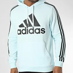 Tout neuf 🌟 Sweat Capuche A Bandes HL2302 Bleu Ciel de Adidas Performance ❤️