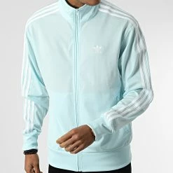 Meilleur prix 🎁 Veste Zippée A Bandes HL9341 Bleu Ciel de Adidas Originals 😉