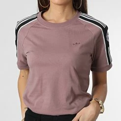 Tout neuf 🤩 Tee 👕 Shirt A Bandes Femme Tape HL9171 Rose de adidas ❤️