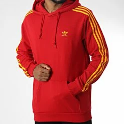 Acheter ✔️ Sweat Capuche A Bandes HK7395 Rouge de Adidas Originals 🥰