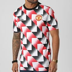 Le moins cher ✔️ Tee 👕 Shirt Training H56682 Manchester United Blanc Rouge de Adidas Performance 🥰