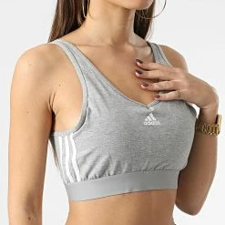 Bon marché 🥰 Brassière Femme 3 Stripes GS1357 Gris Chiné de Adidas Originals 🧨