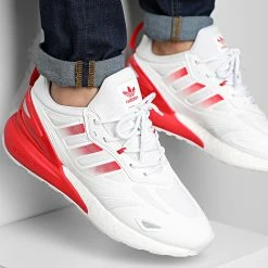 Nouveau ⌛ Baskets ZX 2K Boost 2 GX7016 Cloud White Silver Metallic Vivid Red de Adidas Originals 🔥