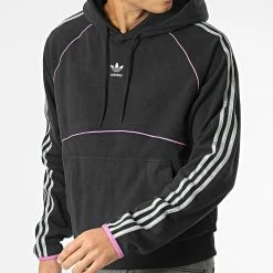 Vente flash 😉 Sweat Capuche A Bandes Polaire HI3015 Noir de adidas ⌛