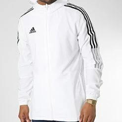 Meilleure affaire 😀 Veste Zippée Capuche A Bandes GP4966 Blanc de Adidas Performance ⌛